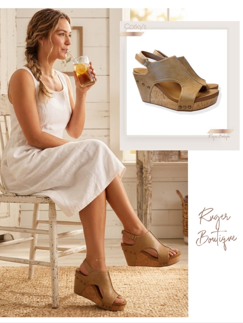 🌿Corkys Footwear Women's Size 7 Carley Wedge Sandals in a Caramel Smooth
